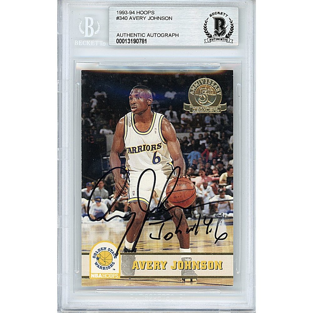 Avery Johnson Warriors Signed 93-94 Hoops Basketball Card Beckett BAS Autograph
